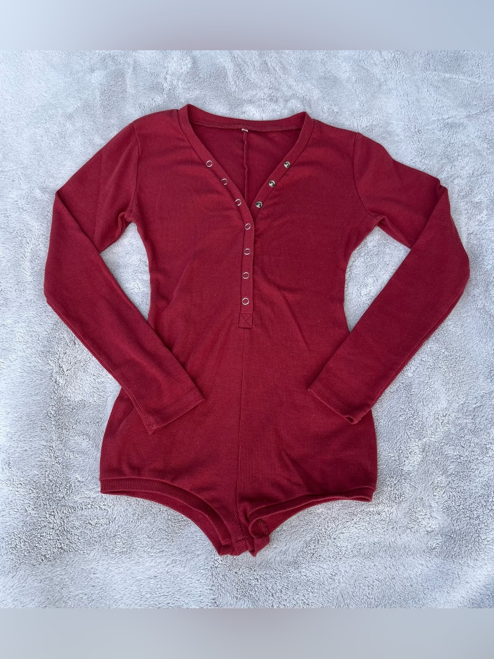 Burgundy Knitted Bodycon Romper One Piece Jumpsuit Women's Size S